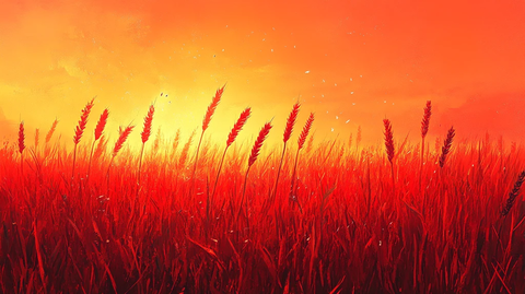 小麦田与红色背景