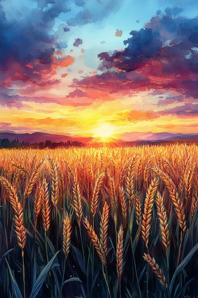 小麦田水彩画