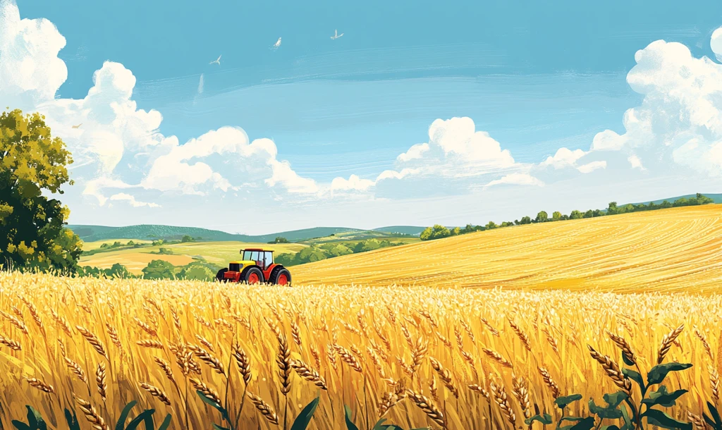 金色麦田中的拖拉机