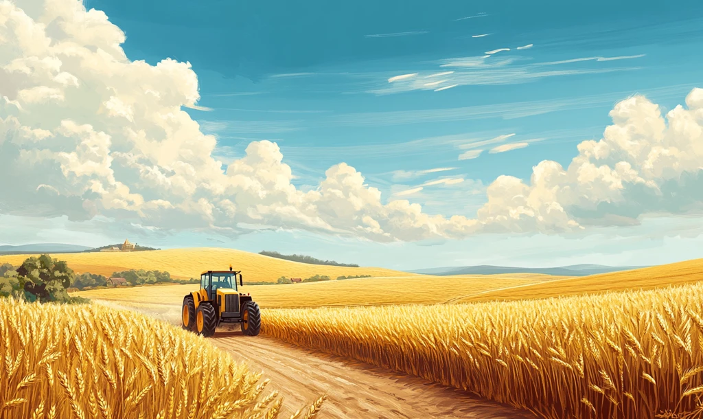 金色麦田中的拖拉机