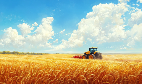 金色麦田中的拖拉机