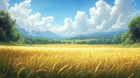 广阔麦田与远林