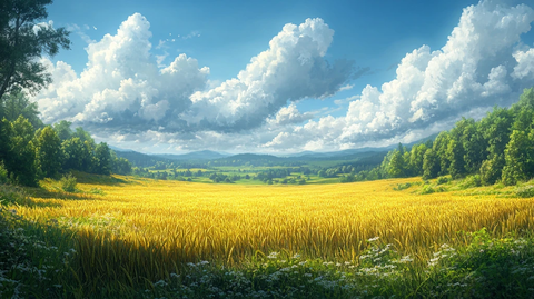 广阔麦田与远林