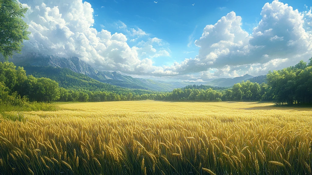 广阔麦田与远林