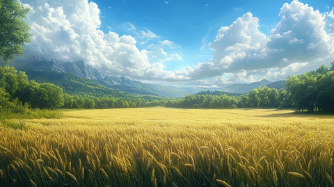 广阔麦田与远林