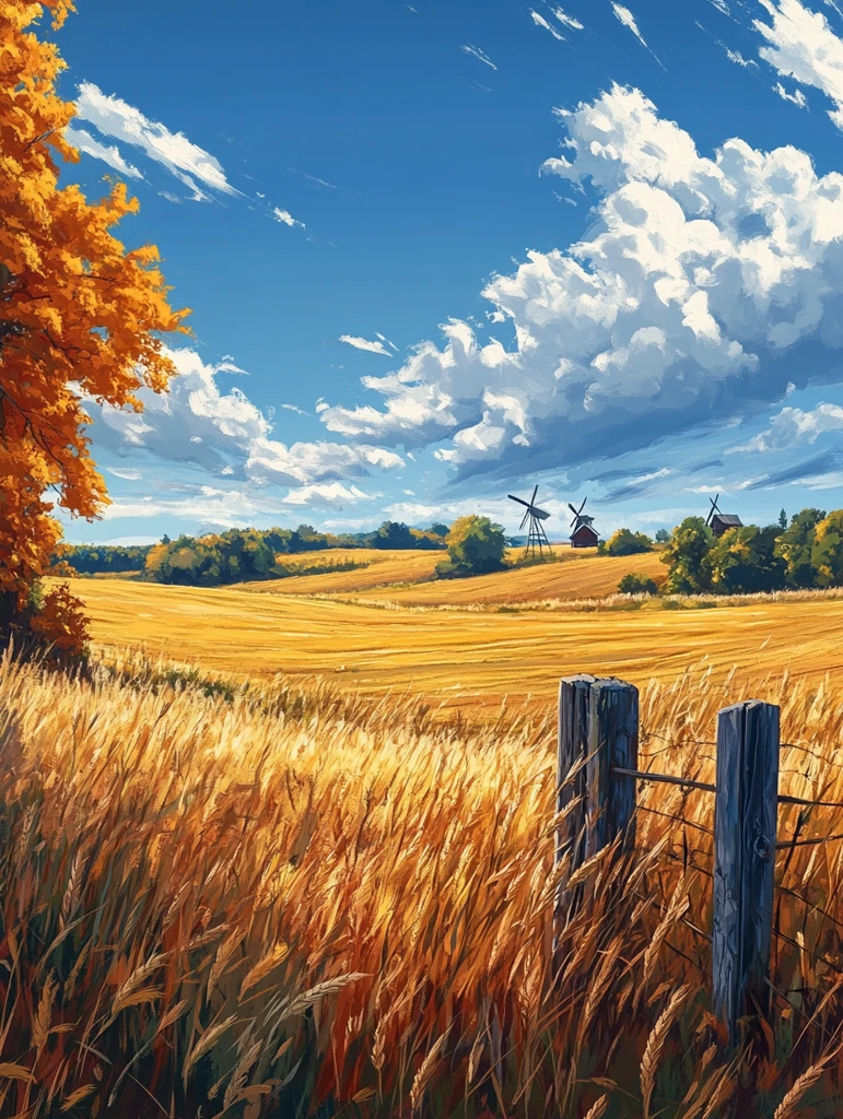 金色稻田与风车