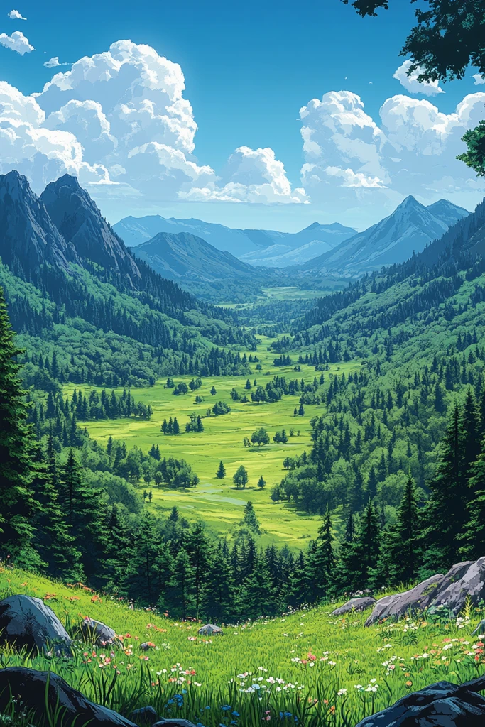 远山蓝天漫画风