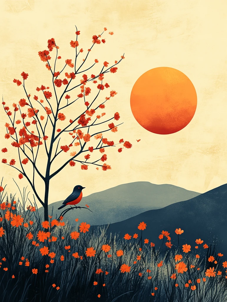 夏日晴空树鸟图