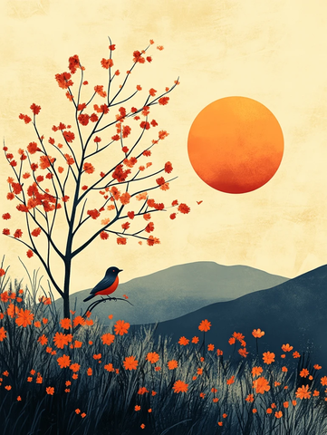 夏日晴空树鸟图