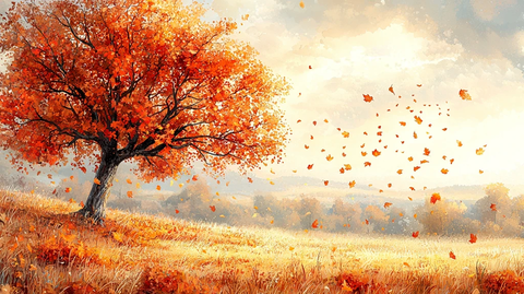 秋叶飘舞的草地