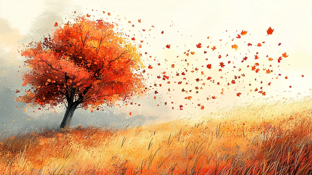 秋叶飘舞的草地