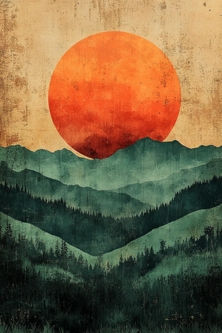 橘子夕阳绿丘陵