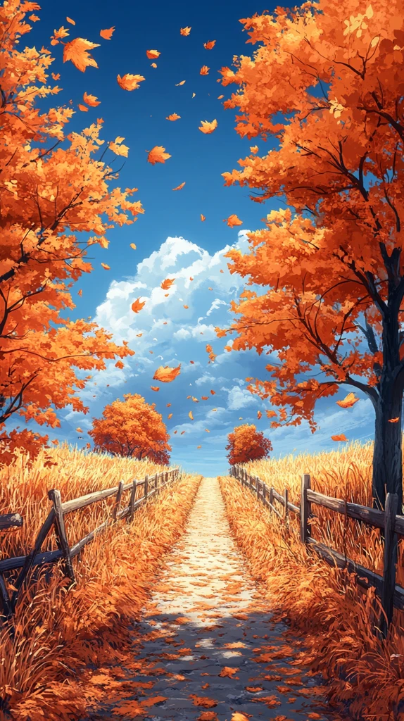 秋日橙树与麦田