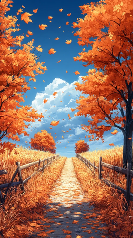 秋日橙树与麦田