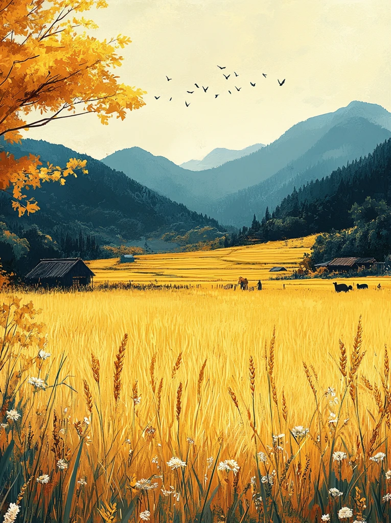 稻田麦穗与风叶