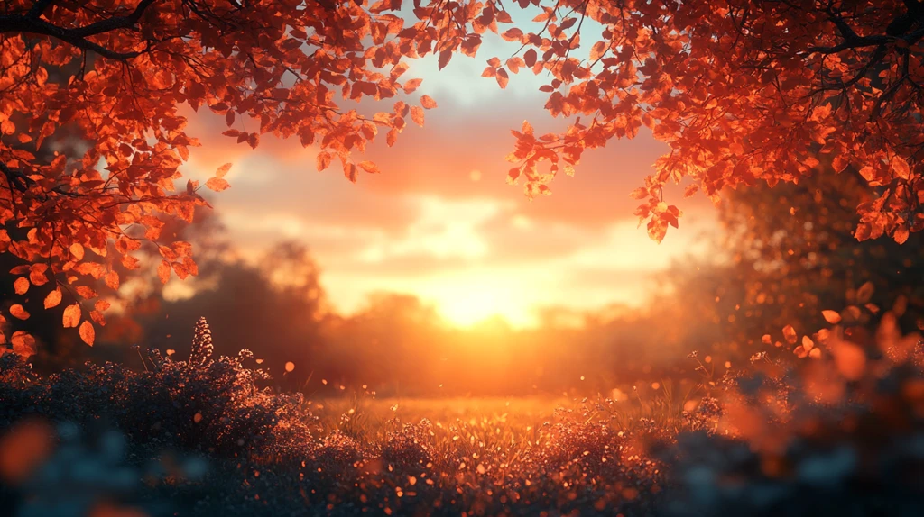 金色晨曦映秋林