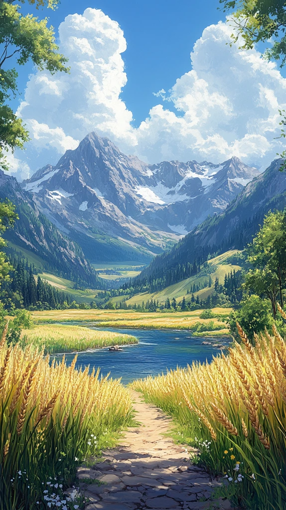 麦田山水祥云图