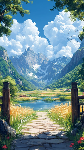 麦田山水祥云图