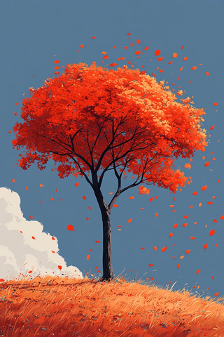 枫树蓝天秋叶落