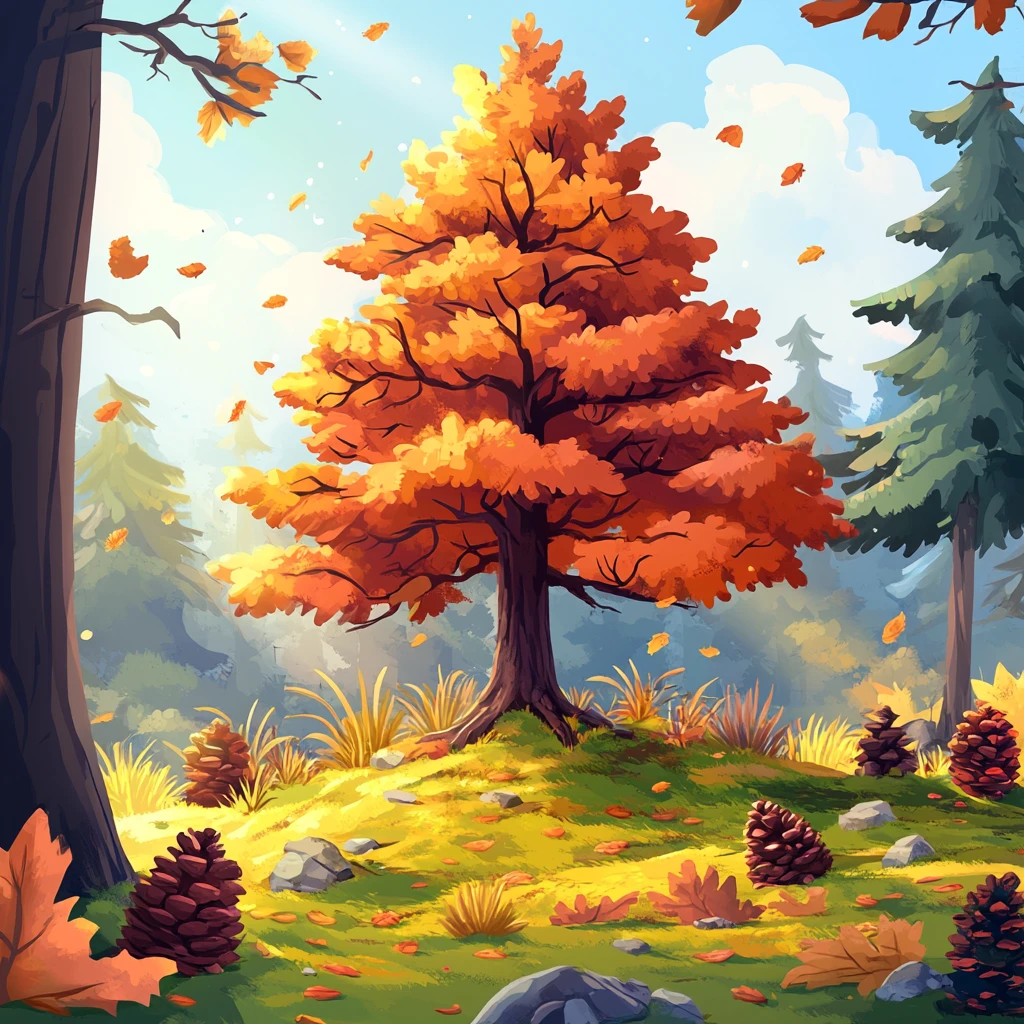 秋林中的卡通树