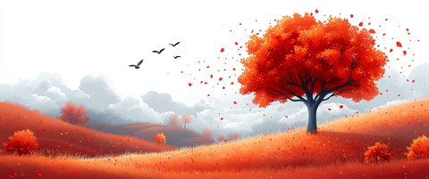 秋树落叶飞鸟云