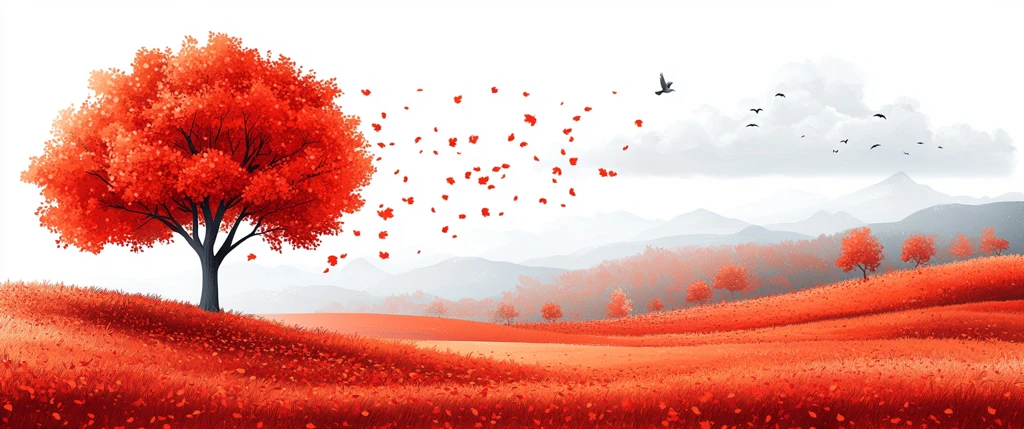 秋树落叶飞鸟云