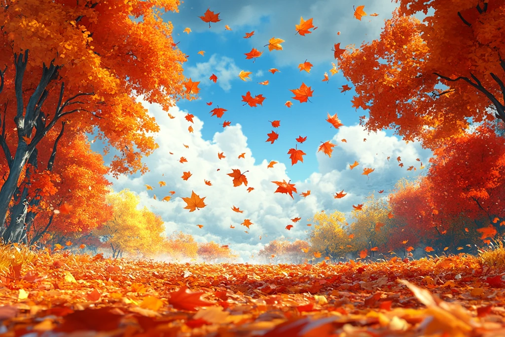 红黄树叶星形飘落