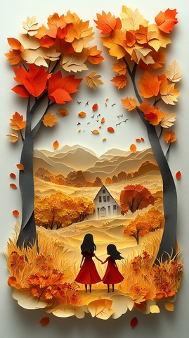 母女秋日漫步与丰收