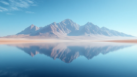 沙漠湖水平静山