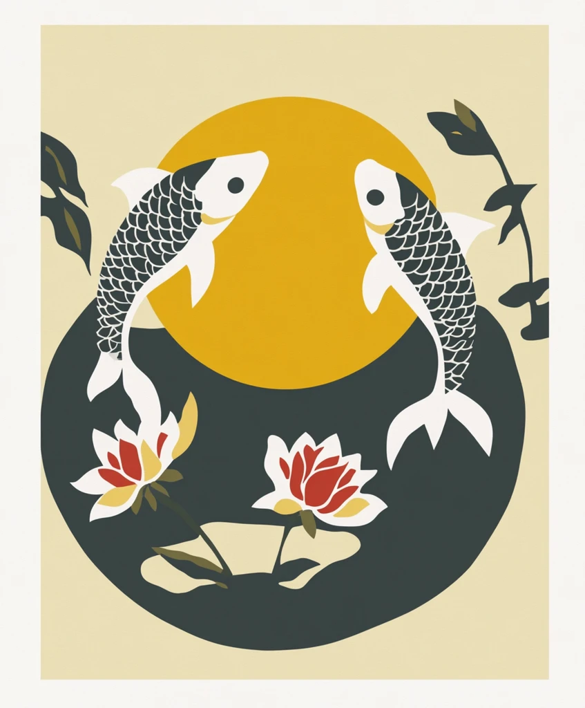 鱼与花太阳圆纹