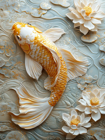 金鱼白莲水纹图