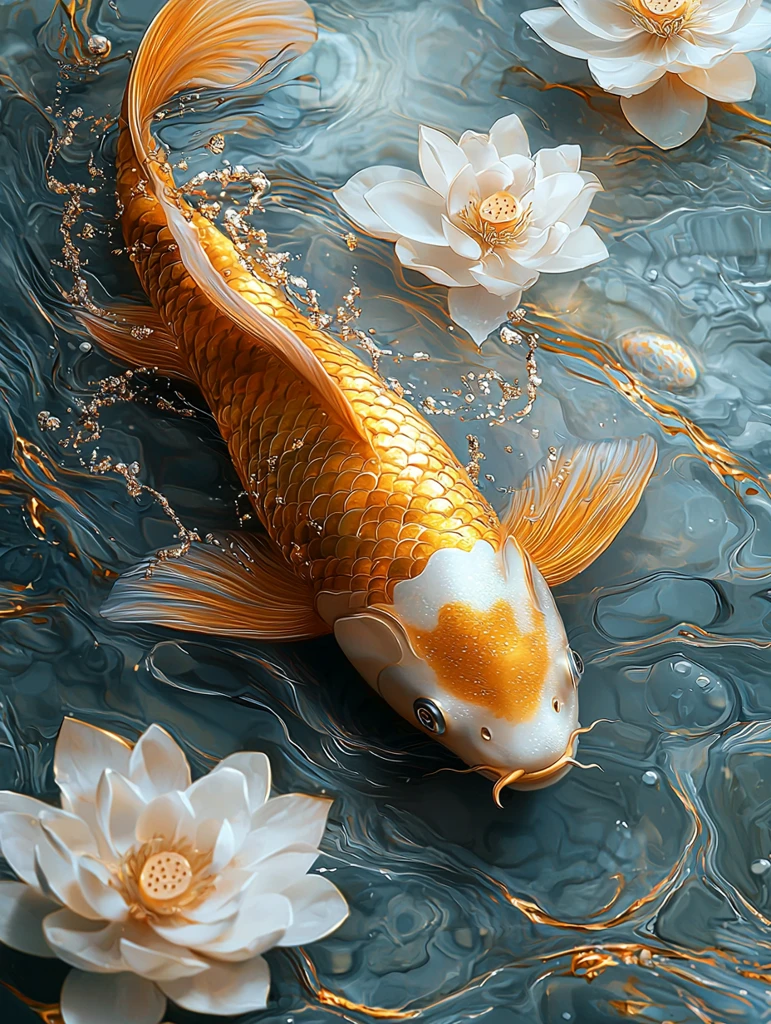 金鱼白莲水纹图