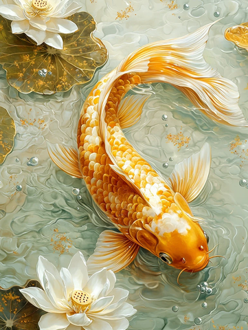 金鱼白莲水纹图