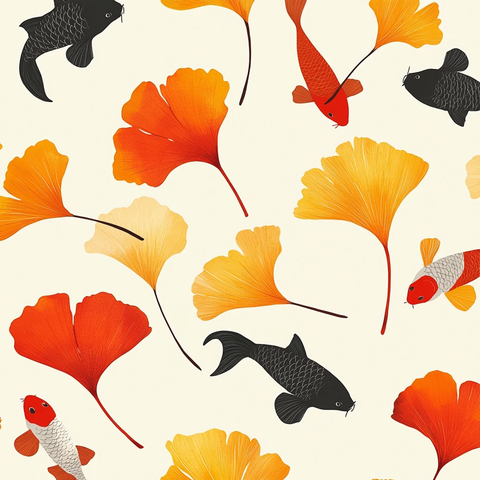 银杏叶鲤鱼壁纸