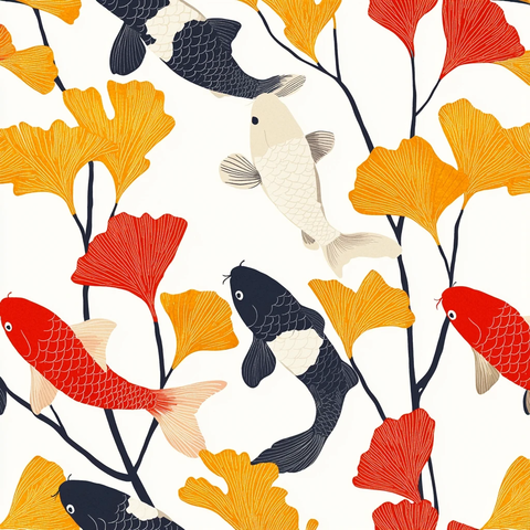 银杏叶鲤鱼壁纸