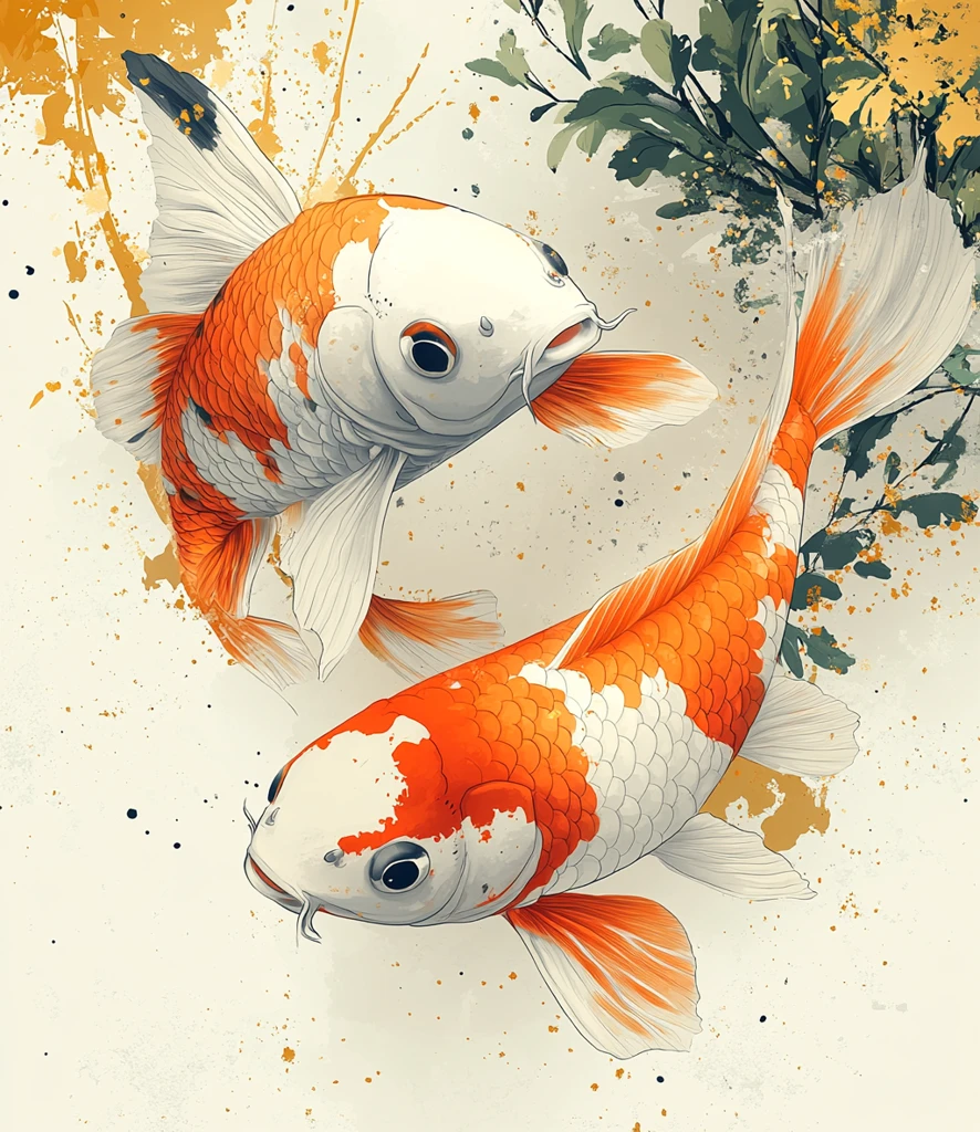 红金鲤鱼插画
