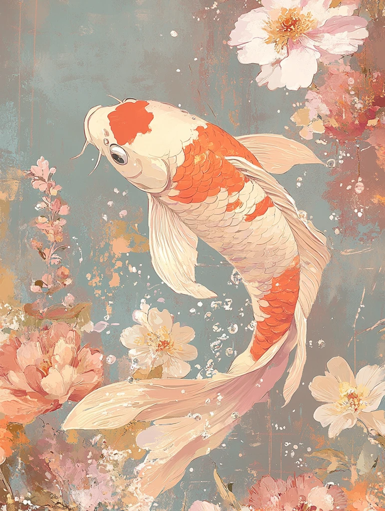 梦幻花池中的锦鲤