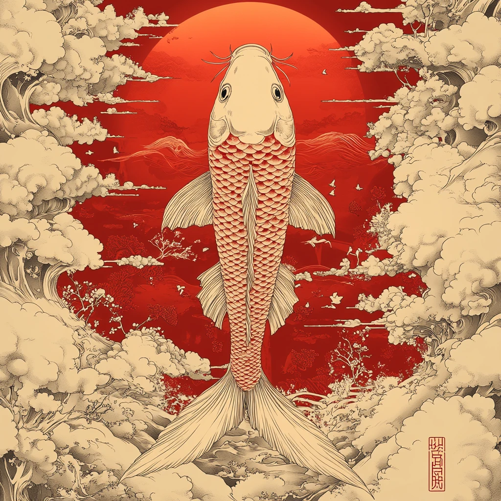 红底金线鲤鱼图
