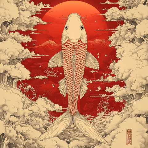 红底金线鲤鱼图