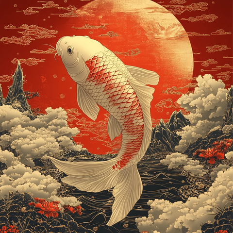 红底金线鲤鱼图