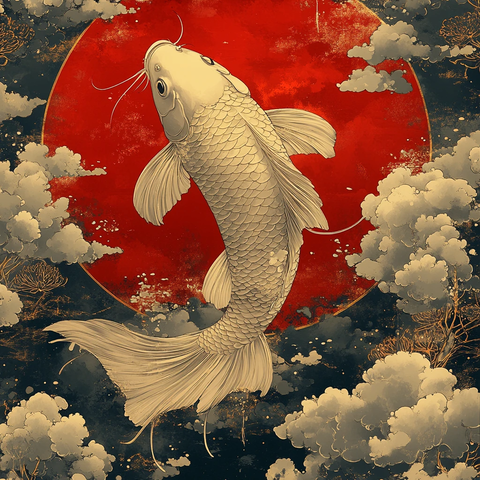 红底金线鲤鱼图