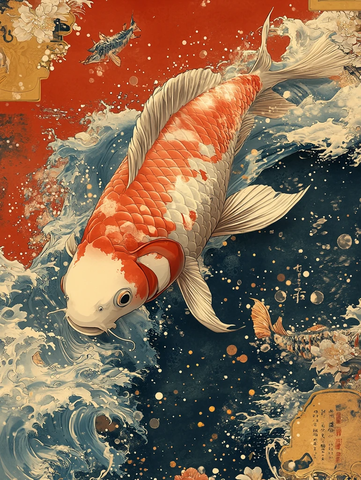 红鲤鱼跃水图