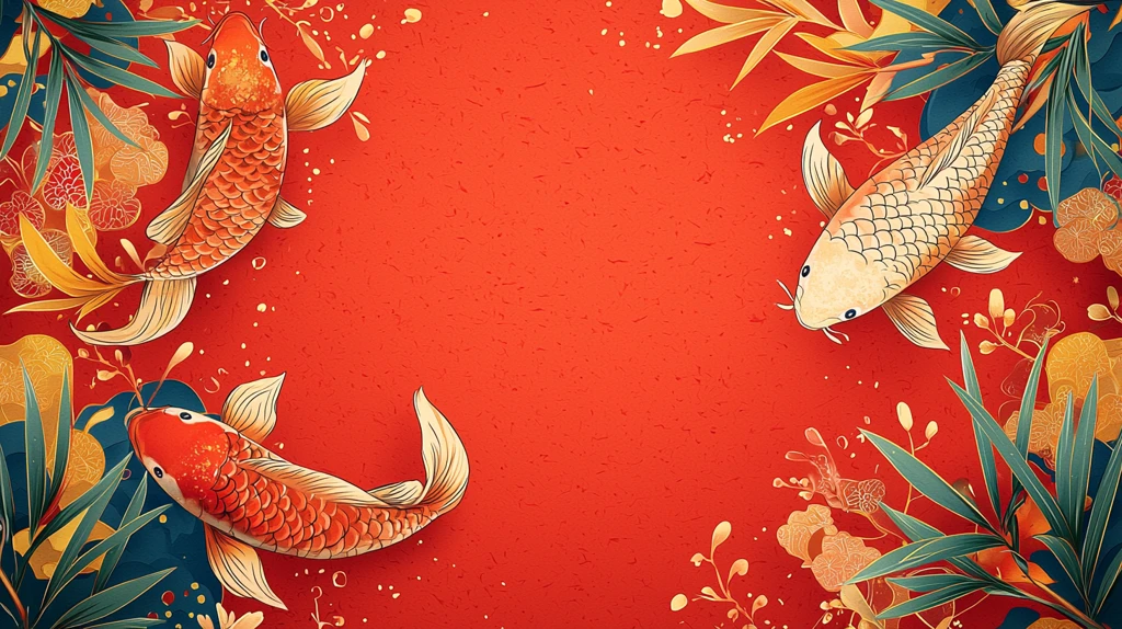 新年金鱼竹叶背景