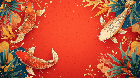 新年金鱼竹叶背景