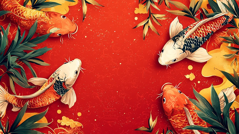 新年金鱼竹叶背景