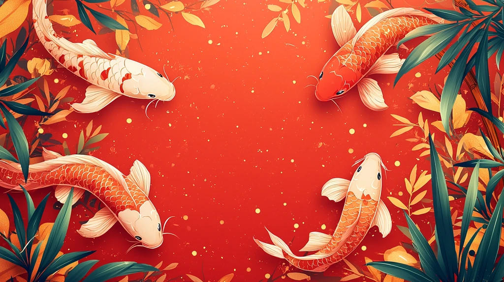 新年金鱼竹叶背景