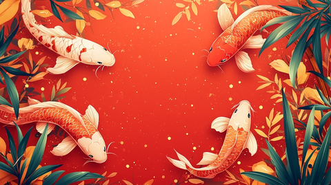 新年金鱼竹叶背景