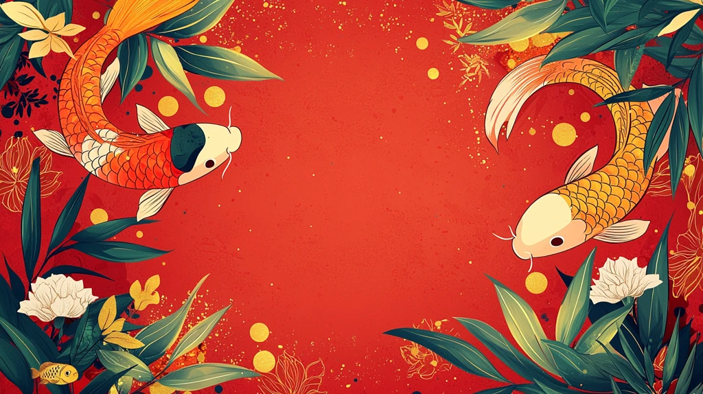 新年金鱼竹叶背景