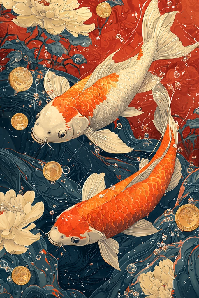 游动的橙色锦鲤