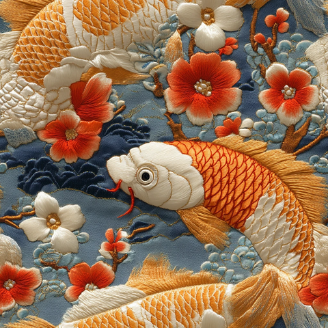 丝绸刺绣锦鲤纹理